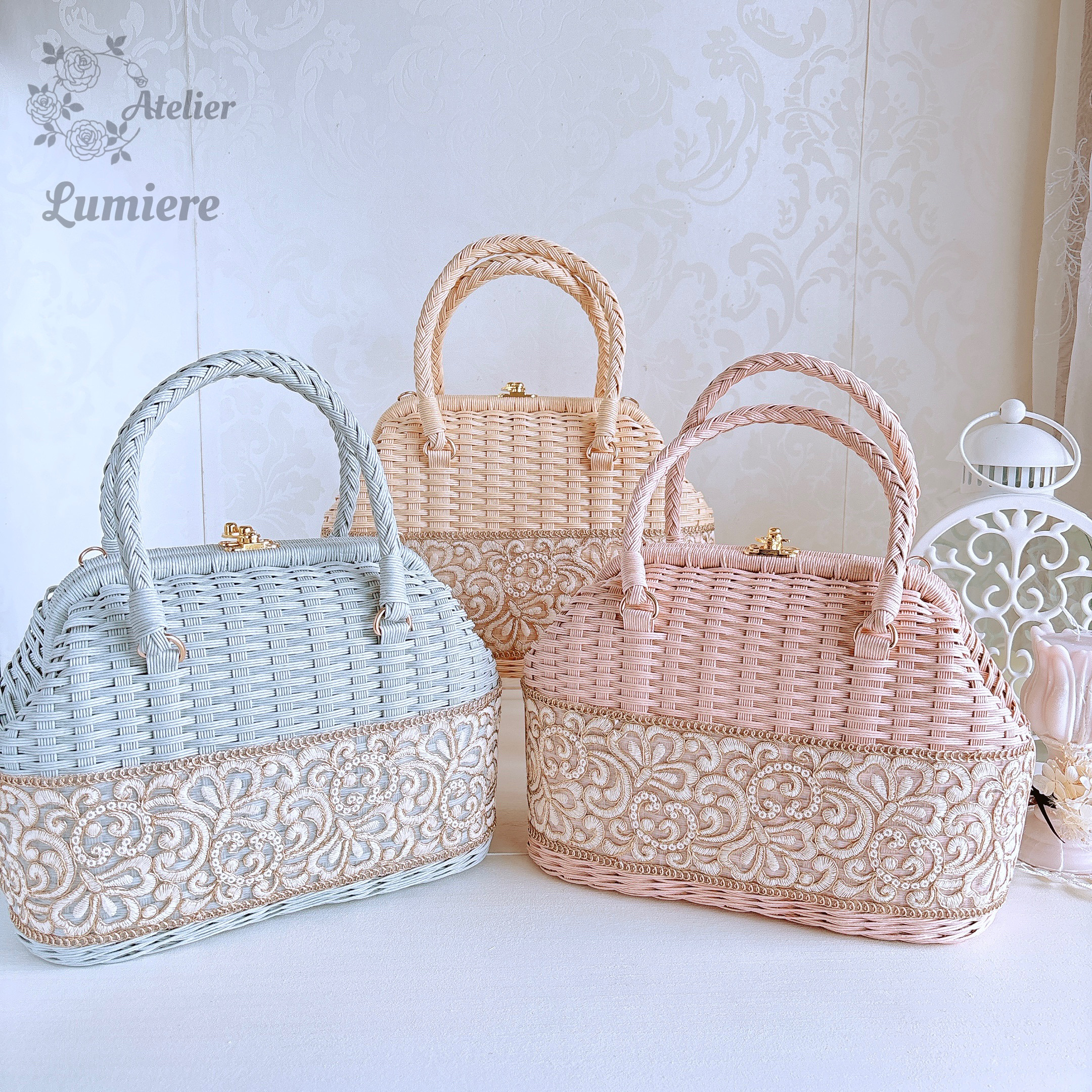カゴバック インド刺繍 インド／刺繍】かごバッグ 軽量/フラワーガーデン（新作） かご