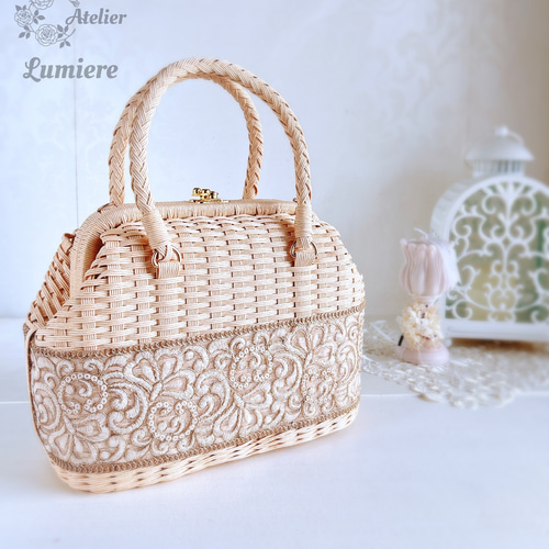 春色カラーのかごバッグ インド刺繍リボン付 選べる7色【受注