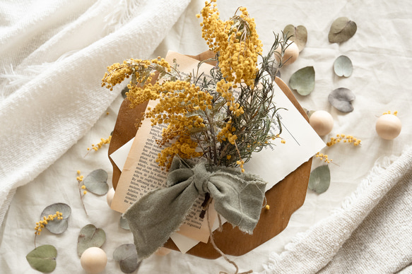 ミモザとローズマリーのドライフラワースワッグ(花束) スワッグ