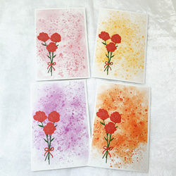 カーネーション　4枚ポストカード　はがき　母の日　かわいい　お花　贈り物　ありがとう　感謝　イラスト 4枚目の画像