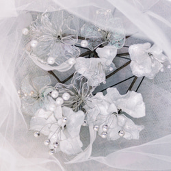 【レビューで送料無料】ホワイトパール × シルバ− 花 髪飾り ウェディング 成人式  結婚式 ブライダル ヘッドドレス 10枚目の画像
