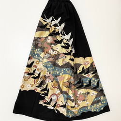黒留袖着物リメイクウエストゴムロングスカート送料無料フリーサイズ1点物黒留袖着物リメイクロングスカートNO.1896 5枚目の画像