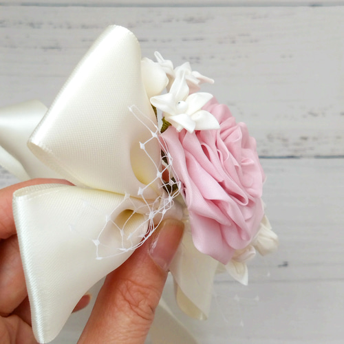 わんにゃんおしゃれな薔薇のリボン飾り さくらピンク ペット服