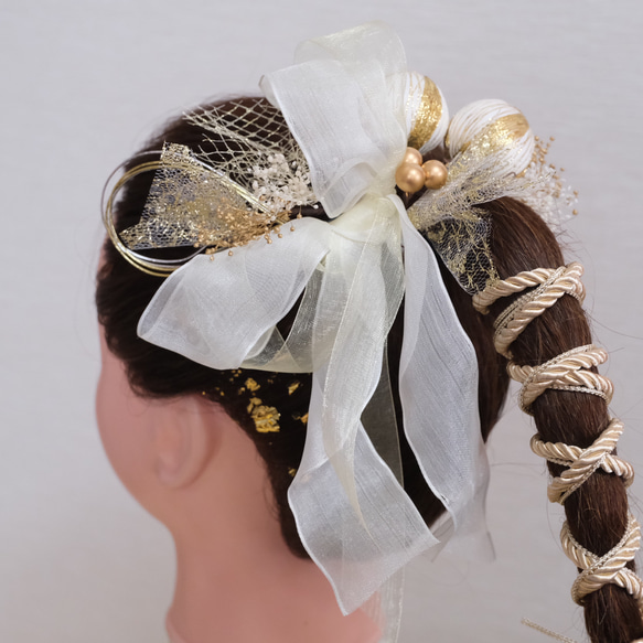 リボン　ポニーテール　ヘッドドレス　髪飾り　成人式　ウェディング　ドライフラワー　フラワー　卒業式 4枚目の画像