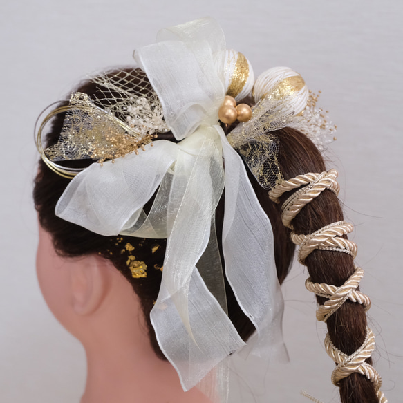 リボン　ポニーテール　ヘッドドレス　髪飾り　成人式　ウェディング　ドライフラワー　フラワー　卒業式 1枚目の画像