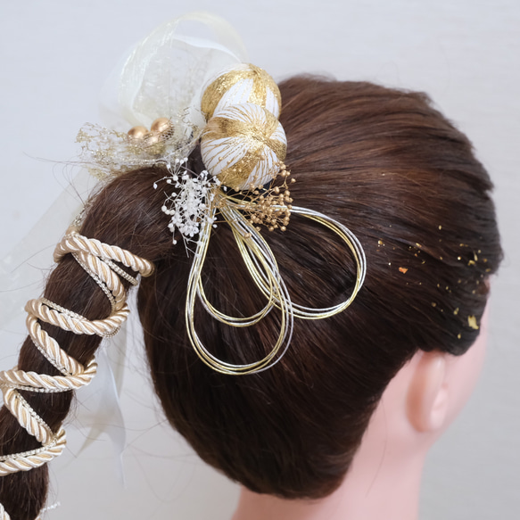 リボン　ポニーテール　ヘッドドレス　髪飾り　成人式　ウェディング　ドライフラワー　フラワー　卒業式 2枚目の画像