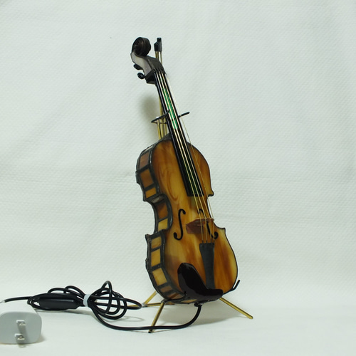 高さ31cm、ステンドグラスのバイオリン（LED付き）3L ver.4-438