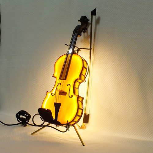 高さ31cm、ステンドグラスのバイオリン（LED付き）3L