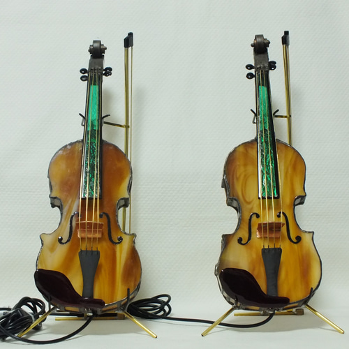 高さ31cm、ステンドグラスのバイオリン（LED付き）3L ver.4-438