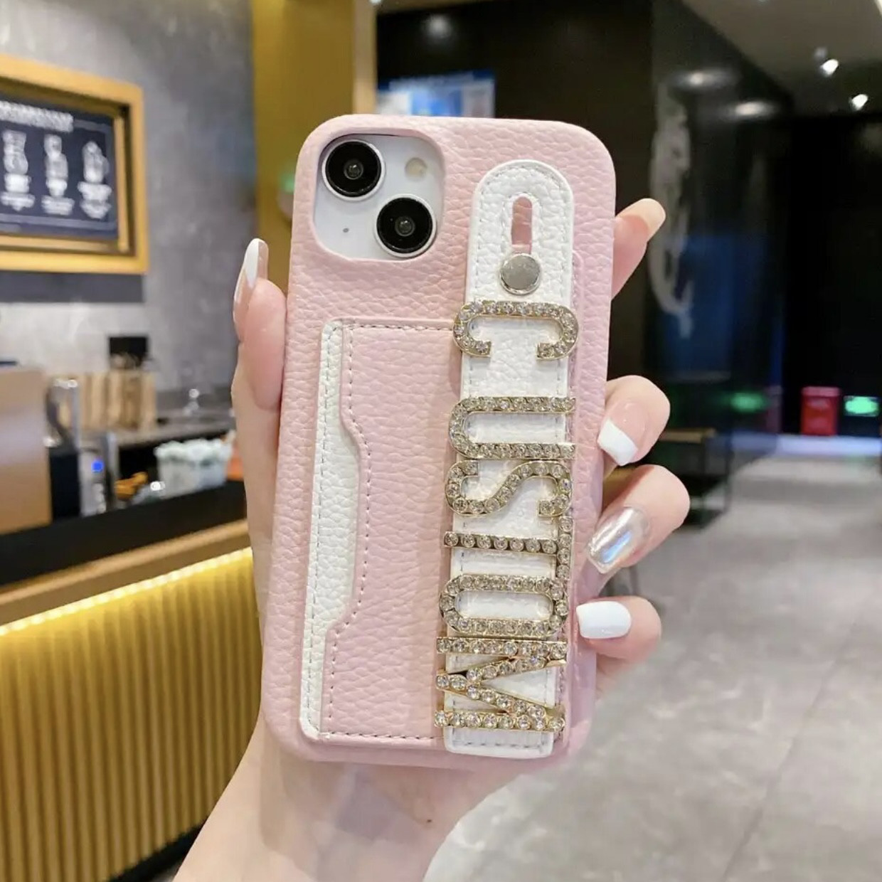 2色配色がとってもオシャレ☆カードポケット付き♥オーダーメイド名入れiPhoneケース