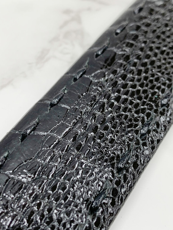 日本製　クライン・カルー　オーストリッチ　レッグ　Lサイズ　３５㎜巾　上質　ベルト　ハンドステッチ　手縫い　エキゾチック 5枚目の画像
