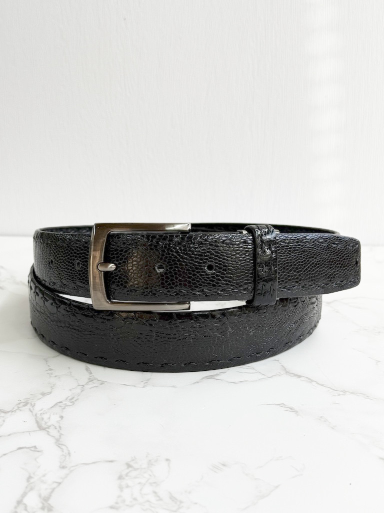 日本製　クライン・カルー　オーストリッチ　レッグ　Lサイズ　３５㎜巾　上質　ベルト　ハンドステッチ　手縫い　エキゾチック