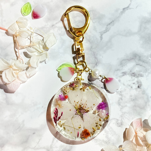 【公式】アクセサリーの激安通販 桜の押し花 キーホルダー 受注生産 キーホルダー キツネ 通販 チャーム
