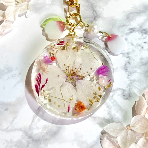 桜の押し花 キーホルダー 受注生産 キーホルダー キツネ 通販