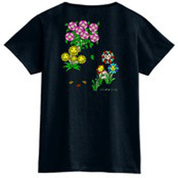 魔法の森の花たち１：プリントスターTシャツ（レディース：黒） 5枚目の画像