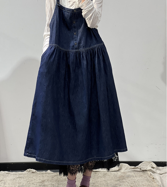 コットン新しいファッション.ジーンズのベストタイプのスカート.ゆったりワンピース.綿 2枚目の画像