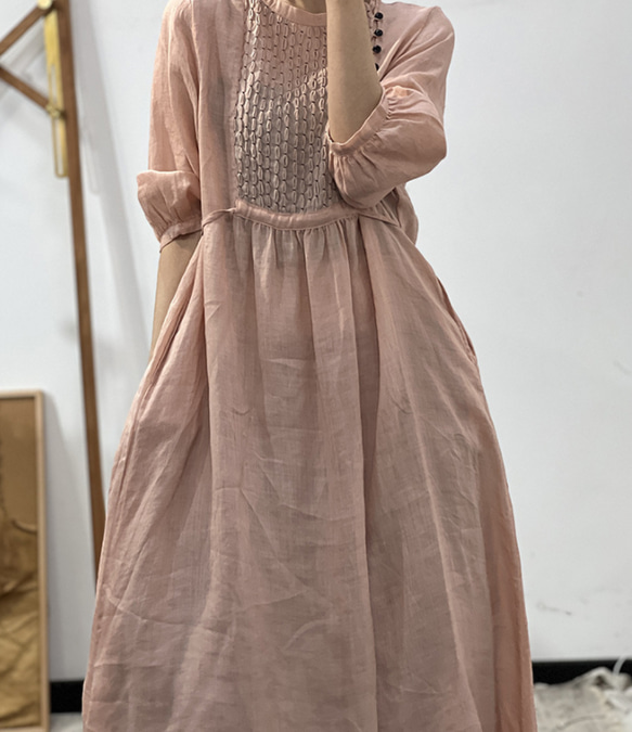 麻のワンピース・春カラー・人気・デザインのワンピース・全3色・リネンスカート・夏 5枚目の画像