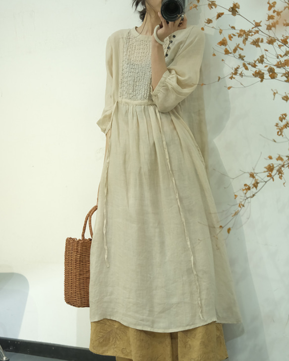 麻のワンピース・春カラー・人気・デザインのワンピース・全3色・リネンスカート・夏 7枚目の画像