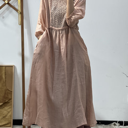 麻のワンピース・春カラー・人気・デザインのワンピース・全3色・リネンスカート・夏 1枚目の画像