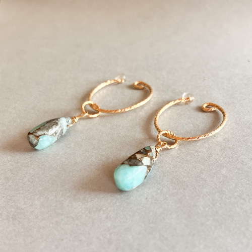 14kgf/コッパーアマゾナイト ペアシェイプ 一粒チャーム 初めて  