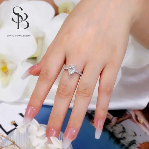 モアッサナイト ペアシェイプ リング 1/2ctキラキラ S925