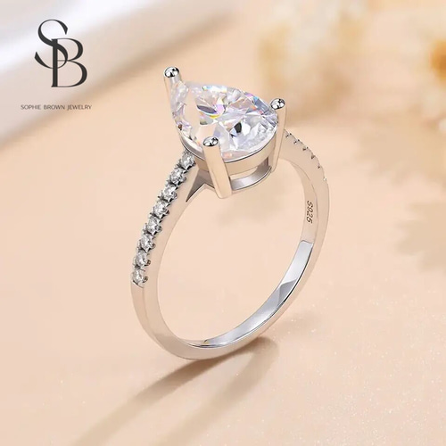 モアッサナイト ペアシェイプ リング 1/2ctキラキラ S925