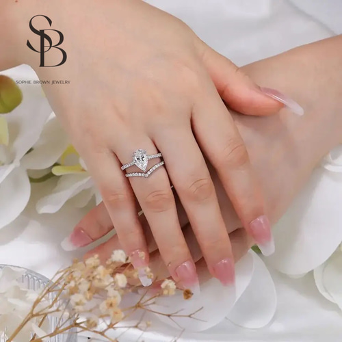 モアッサナイト ペアシェイプ リング 1/2ctキラキラ S925