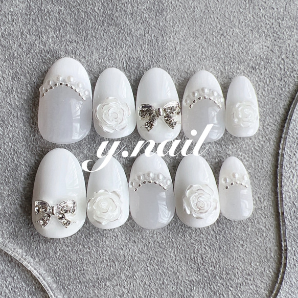 ネイルチップ/バラ/薔薇/フレンチネイル/ガーリーネイル/韓国ネイル  
