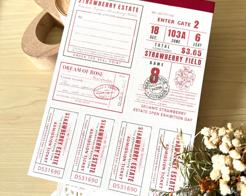 シンプル＆ビンテージ風・チケットブック・50枚綴り（レッド