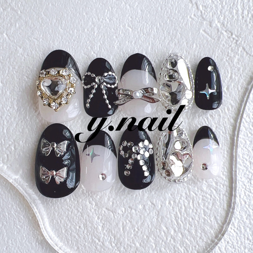 ネイルチップ/リボンネイル/フレンチネイル/ガーリーネイル/韓国ネイル