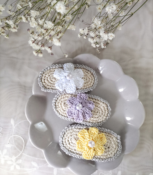 パンジー刺繍☆5センチパッチンピン♡グレー アクセサリー 5センチ