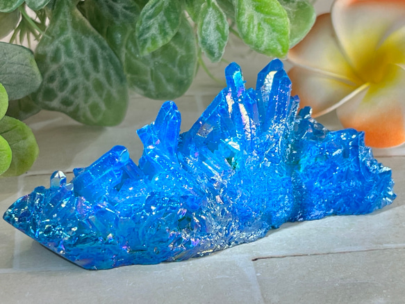 七色の夢✨　ブルー　オーラ水晶　クリスタル　クラスター　原石 1枚目の画像