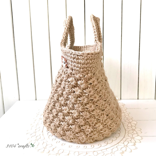 ハンドメイド　お花もりもり麻紐バック 3d60ca674ca814cf7ae73564e4e454
