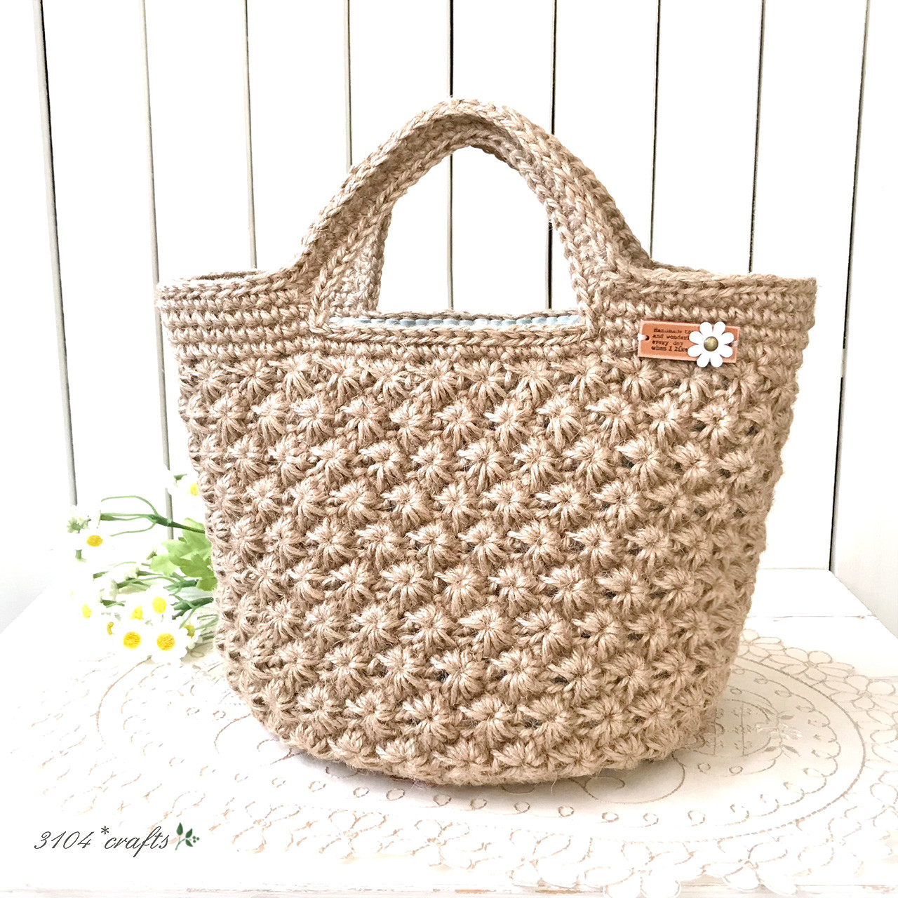 ハンドメイド　お花もりもり麻紐バック