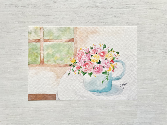 透明水彩画　バラのポストカード5枚セット　花　ばら　薔薇　チューリップ　バースデーカード　ウェディング　母の日　父の日　 7枚目の画像