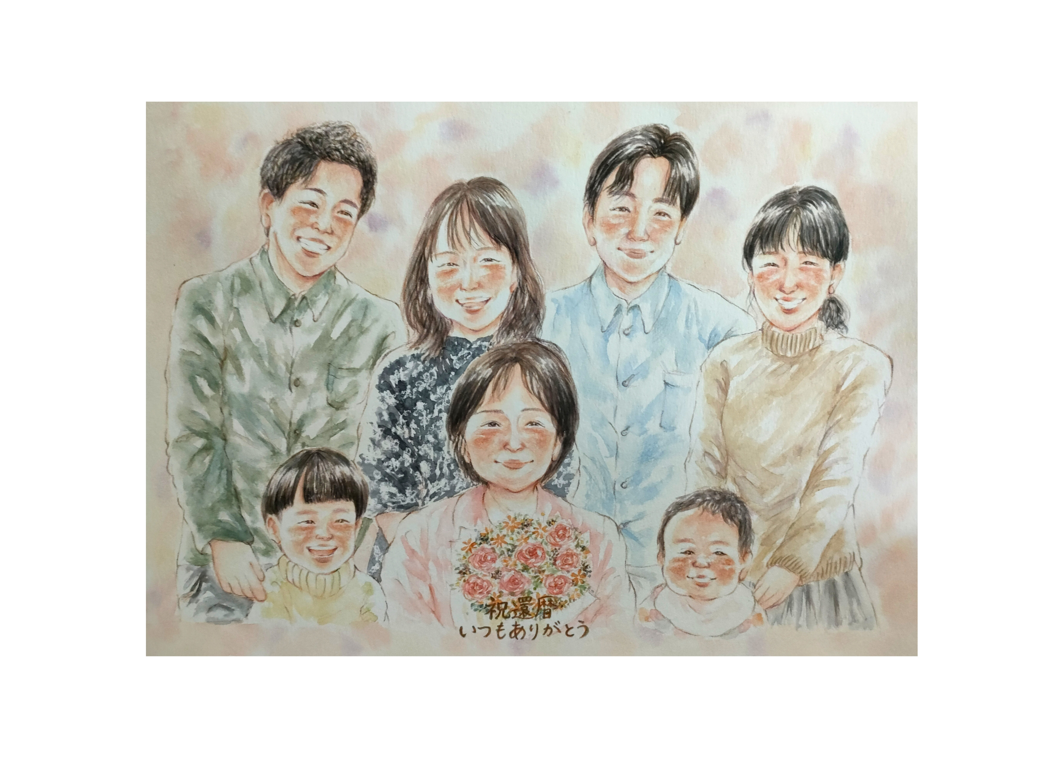 14名様　還暦祝い 似顔絵オーダー　似顔絵　A3