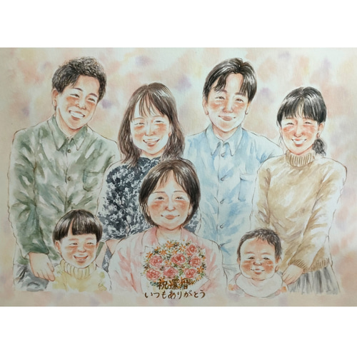 似顔絵オーダー　似顔絵　A4サイズ　14名様　還暦祝い 似顔絵オーダー 似顔絵 イラスト 還暦祝い 米寿 ウェルカム