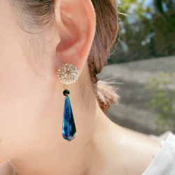 [藍色] 捷克珠吊墜耳環/穿孔耳環 第8張的照片