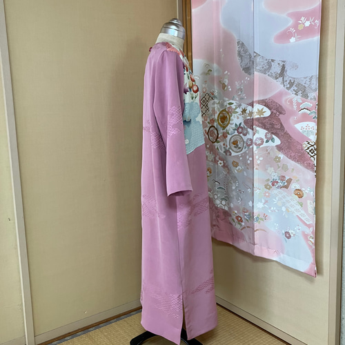 訪問着からワンピース 色無地と訪問着の一部からワンピース ワンピース 着物リメイク