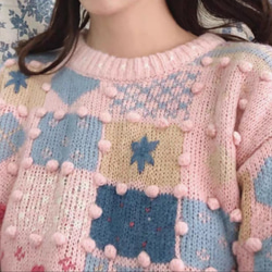 手編み 春秋冬  立体かぎ針アルパカプルオーバー フレンチセーター   受注生産 3枚目の画像