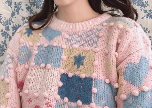 手編み 春秋冬  立体かぎ針アルパカプルオーバー フレンチセーター   受注生産 3枚目の画像