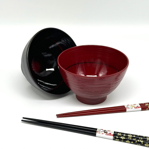 赤黒漆器 椀2個と箸セット お椀 汁椀 ペア 曙＆根来 2個セット 電子レンジ対応 食洗機対応