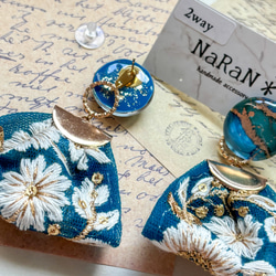 934≫アルコールインクアート【nara】2wayインド刺繍リボンタッセルピアス 4枚目の画像