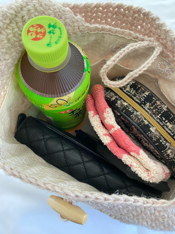 麻紐肩掛けバッグ（ミント×イエローライン） 7枚目の画像