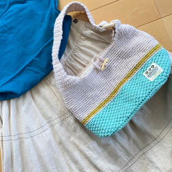 麻紐肩掛けバッグ（ミント×イエローライン） 4枚目の画像