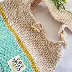 麻紐肩掛けバッグ（ミント×イエローライン） 2枚目の画像