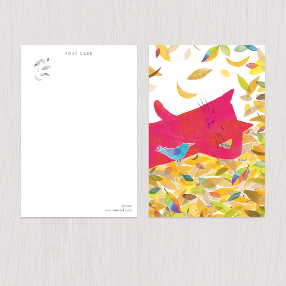 ポストカード2枚セット　赤い猫と青い鳥「ハルとソラ」No.2022-10 2枚目の画像