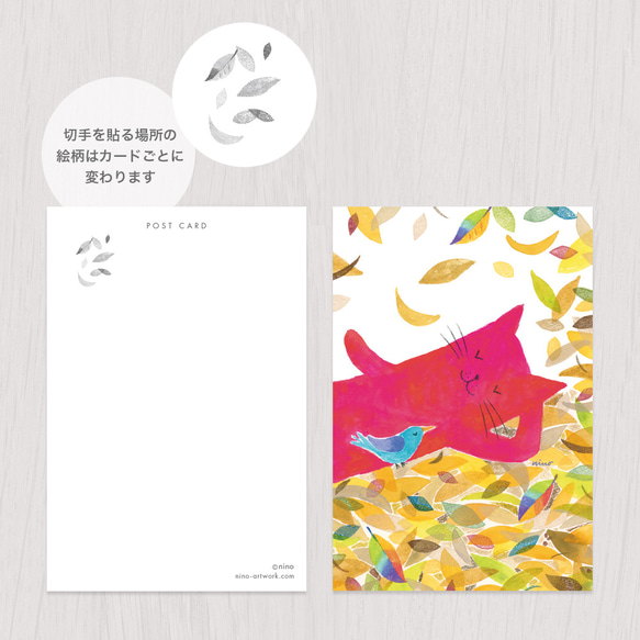 ポストカード2枚セット　赤い猫と青い鳥「ハルとソラ」No.2022-10 3枚目の画像