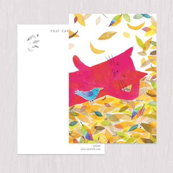 ポストカード2枚セット　赤い猫と青い鳥「ハルとソラ」No.2022-10 1枚目の画像