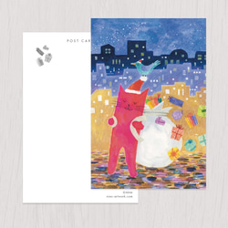 ポストカード2枚セット　赤い猫と青い鳥「ハルとソラ」No.2022-12 1枚目の画像